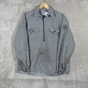 Vintage 90s Hickory Stripe Conductor Shirt Mens Large 1/2 Zip Distressed USA